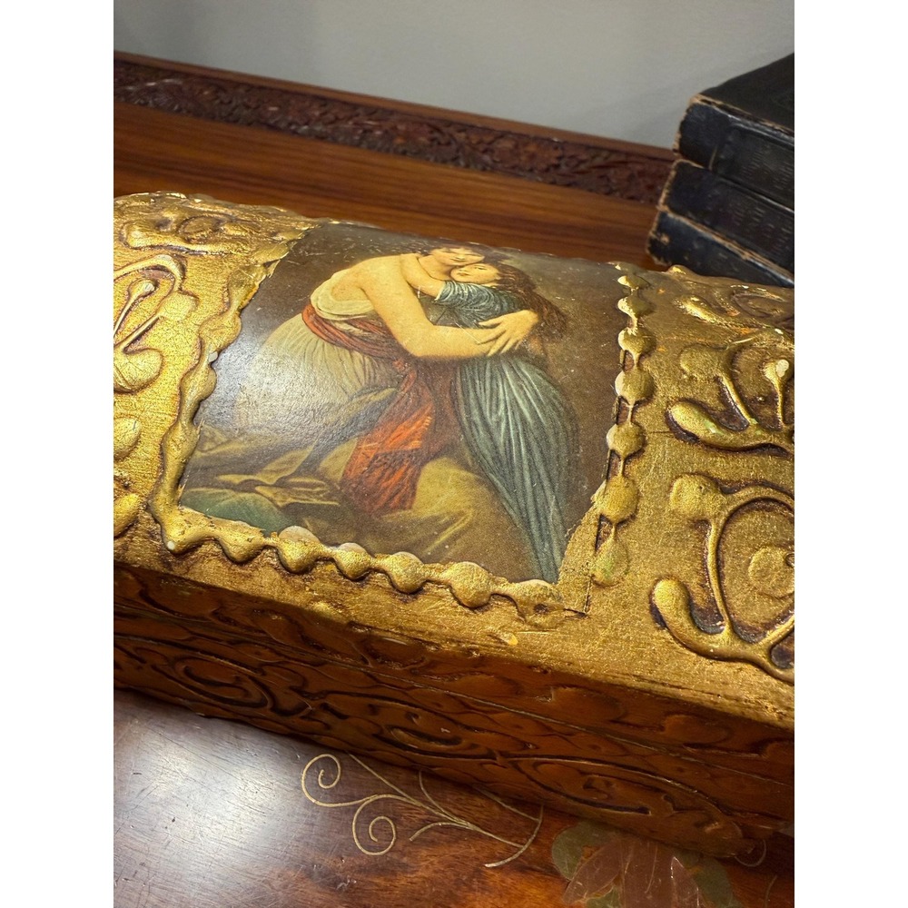Vintage Gold Trinket Box with Mother and Child Art - Picture 10 of 17